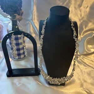 Elegant Silver and Crystal Necklace and Earring Set